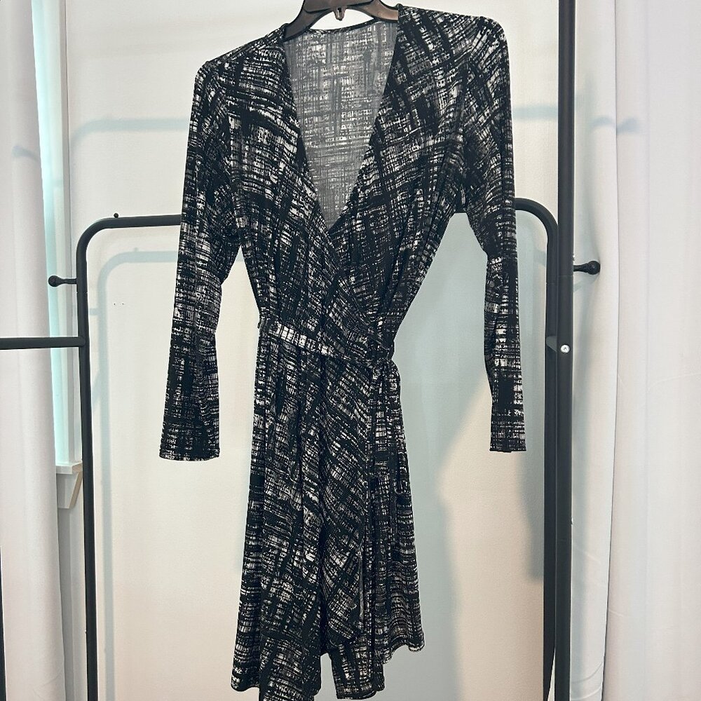 Black and Grey Wrap Dress